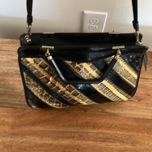 Vintage 70s/80s snakeskin black yellow caprice leather bag
